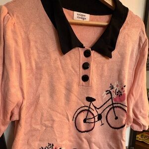 Unique Vintage 2X Pink Bicycle Print Blouse